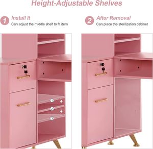 Tavolo da Manicure a L con Cassetti e Ripiani per lo Stoccaggio, Scrivania Angolare per Salone, Postazione Trucco - Product Image 5