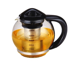 Tetera de té clásica con infusor, juegos de café y té redondos de vidrio, 1300ml, color negro, 120 grados - Product Image 1