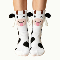 Nouvelles chaussettes d'automne respirantes en coton peigné doux, à motif de vache amusante, avec fermeture magnétique, mi-mollet, pour couple