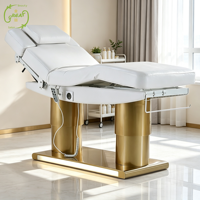 Lit de massage chauffant électrique à base dorée, 3 moteurs, réglable, lit de beauté facial, télécommande manuelle, lit de soin spa