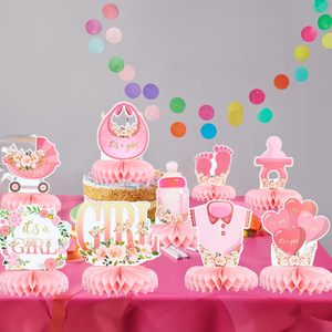 Décorations roses pour baby shower, centres de table en nid d'abeille pour filles, centres de table floraux pour révélation du sexe '<span class=keywords><strong>C</strong></span>'<span class=keywords><strong>est</strong></span> une fille', fournitures de fête - Product Image 5