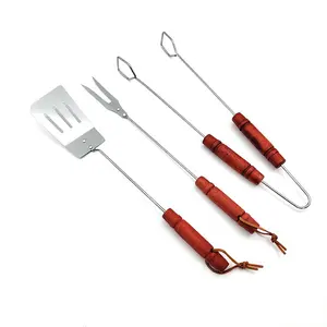 Aço inoxidável Grelhar Utensílios-Grill Spatula Fork & Tongs Set