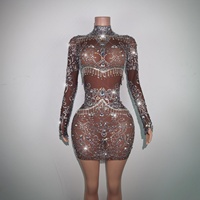 Robe de soirée moulante de luxe en maille ornée de strass et de franges pour fête d'anniversaire, robe de soirée formelle grande taille, robe de soirée pour femmes, robe de soirée en boîte de nuit