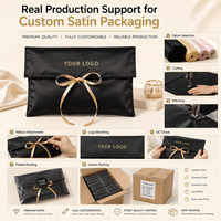 Pochette de luxe en satin brillant avec nœud en ruban, logo personnalisé, pochette enveloppe en soie pour emballage d'extensions capillaires, idéale pour les salons