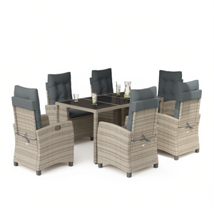 Set da Pranzo da Giardino in Polyrattan Grigio con 7 Pezzi e Braccioli Regolabili, Stile Contemporaneo, 6 Posti - Product Image 1