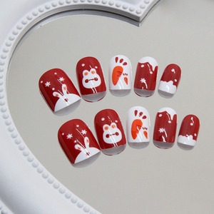 <span class=keywords><strong>Faux</strong></span> <span class=keywords><strong>ongles</strong></span> R839 Rabbit Burgundy à presser, design Nouvel An, réutilisables, couvrance totale, brillants, courts, 24 pièces - Product Image 3