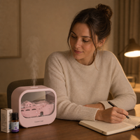 Diffuseur d'arômes Micro Paysage Goutte de Pluie 250ml, Brume Silencieuse, Veilleuse LED, Humidificateur USB pour Huiles Essentielles, en Plastique, pour Table