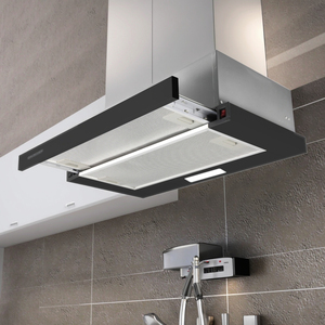 Campana extractora de aluminio y carbono montada en la pared del hotel doméstico de EE. UU. con luz LED, escape de <span class=keywords><strong>chimenea</strong></span> Delgado, fácil instalación y tipo de enchufe - Product Image 4
