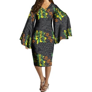 Best Verkopende V-Hals Vlinder Mouw Bodycon Mid Jurken Custom Pacific Island Art Big Size 6xl Jurken Voor Avond 1 Moq - Product Image 2