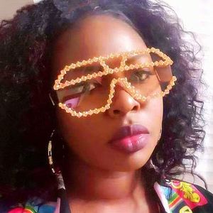 Lunettes de soleil surdimensionnées en métal avec strass, verres monobloc UV400, nouveau style, logo personnalisé, pour femmes - Product Image 3