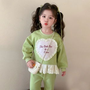 Set di pizzo con cuore all'ingrosso della fabbrica 2025 stile autunno primavera felpa a maniche lunghe Casual a due pezzi Set alla moda - Product Image 4