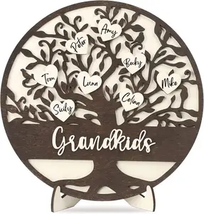 Personalized Grandma Gifts Mothers Day Gifts from Grandkids, 3D Family Name Tree with 20 Heart Tags