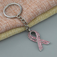 Porte-clés de sensibilisation au cancer du sein avec ruban rose et strass, breloque de sac en métal en cristal pour collectes de fonds caritatives, cadeau