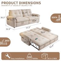 Sofa Bed Lipat 3-in-1 Berbahan Beludru dengan Sandaran yang Dapat Disesuaikan dan Port USB