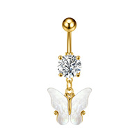 Anneau de nombril papillon en acier inoxydable tendance avec pendentif CZ, bijou corporel plaqué or pour femmes et enfants, idéal pour le quotidien