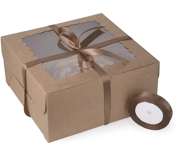 Natural Brown Kraft Paper with PET Window and White Cake Boards Bakery Boxes and Cake Base