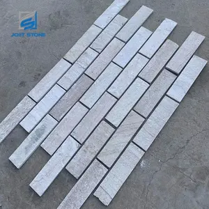 Flamed Surface Golden Vein White Wooden Quartzite Wall Brick Tile