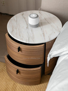 Shexu Modern Luxury Bedroom Furniture 2 Drawers Wood <strong>Round</strong> Nightstand <strong>Bedside</strong> <strong>Table</strong> - Product Image 1