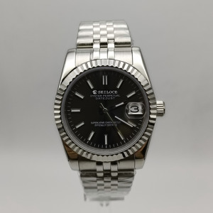 Montre chronographe mécanique automatique SEILOCE avec mouvement Nh35, acier inoxydable, luminescente, verre saphir, étanche - Product Image 1