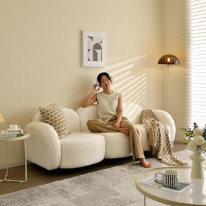 Sofá de Dos Plazas Estilo Nórdico, Color Crema, Forma Cuadrada, Tapizado en Tela Flocada, Relleno de Espuma, Mueble Moderno para Sala de Estar - Product Image 1