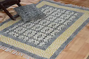 Alfombra para decoración del hogar, alfombra de oración con estampado de flores, estampado de bloques de algodón, cocina hecha a mano, alfombra Dhurrie para interiores 100% con diseños únicos - Product Image 5