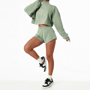 Sweat-shirt à capuche sportswear surdimensionné personnalisé pour femme, demi-zip, motif lettres brodées, long, vente en gros - Product Image 1