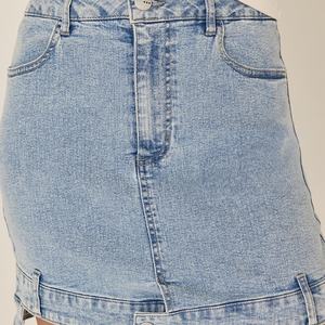 Falda vaquera de verano con cintura ajustable para mujer, estilo vintage, en denim azul claro lavado - Product Image 3
