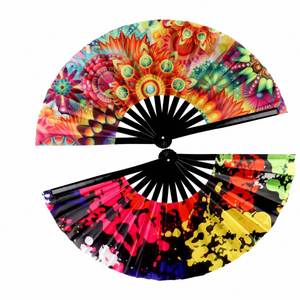 <b>Large</b> 33cm Rave Hand <b>Fan</b> Bamboo with Painted Decoration for Home Business or Promotional Gift Handmade Souvenir - Product Image 2