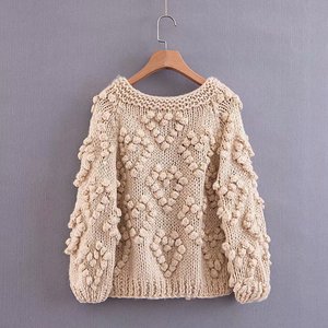 Suéter de manga larga para mujer, cárdigan informal con estampado de corazón y pompón - Product Image 2