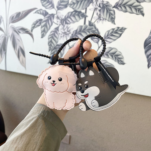 QYS Cute Puppy Leather Keychain Zinc Alloy Dog <b>Bag</b> Charm Metal <b>Key</b> <b>Ring</b> Custom Gift - Product Image 3