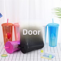 Botol Minum Plastik Anti Bocor Desain Sisik Ikan Model Durian, Dua Lapis, Sedotan, Kasual Outdoor, Cocok untuk Pria Wanita