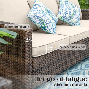 Dwoo 8 pezzi Patio conversazione Set Beige esterno cortile in <span class=keywords><strong>vimini</strong></span> Rattan mobili divano da giardino con tavolo a pozzo di fuoco - Product Image 5