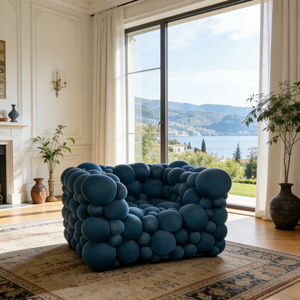 Divano Modulare di Lusso Blu Scuro con Design Artistico Moderno, Arredamento per Soggiorno di Ville e Hotel di Alta Gamma - Product Image 1