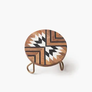 Handmade Wooden Cake Stand with New Design round Set Wood Inlay Geomatrix for Wedding Parties Made in India - Product Image 2