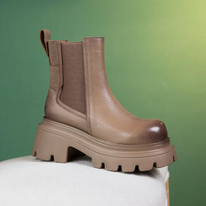 Bottes Chelsea rétro britanniques en cuir de vachette première couche pour femme, à lacets, à talon épais et rehaussant la silhouette, collection automne-hiver - Product Image 6