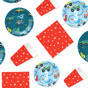 Juego de Vajilla con Temática de Auto DAMAI, Decoraciones para Fiesta de Cumpleaños Infantiles, Incluye 7 y 9 Platos de Papel, Vasos y Servilletas para 8 Personas - Product Image 3