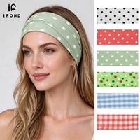 IFOND Bandeaux pour femmes, 6 cm de large, imprimé à pois et carreaux, en nylon et élasthanne extensible, bandeau absorbant pour le sport, l'entraînement et le quotidien