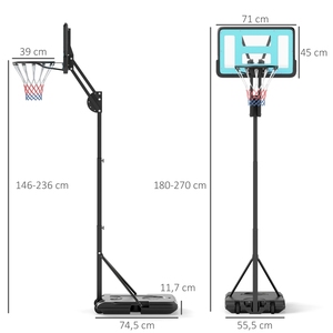 Aro de Baloncesto Portátil de Acero para Niños y Adultos, Altura Ajustable (1.5m-3m), Base Estable, Relleno de Agua/Arena de 35L, Fácil Montaje - Product Image 2