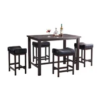 5pcs Classic Simple Style Space Saving Wooden 4 Seater Leather Chair Bar Table Sets für Bar Restaurant Pub Outdoor