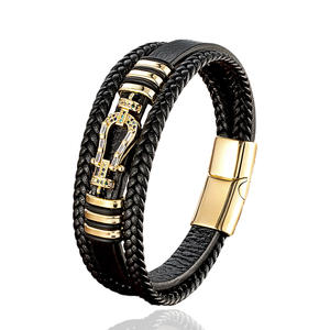 Bracelet en cuir véritable pour <span class=keywords><strong>homme</strong></span> avec fermoir magnétique en acier inoxydable personnalisé de haute qualité, logo personnalisé, charme multi-couches en forme de <span class=keywords><strong>sabot</strong></span> de cheval, CZ, SL-335 - Product Image 5