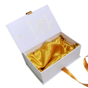 Emballage de boîte-cadeau de parfum magnétique pliable de luxe blanc personnalisé doublé de soie