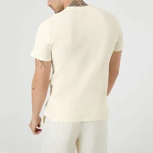제조업체 남성 t 셔츠 골지 니트 반팔 크루 넥 탑 스트레치 T 셔츠 남성용 근육 핏 맞춤 남성 티셔츠