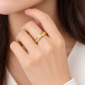 Geometric Faceted Zircon <b>Stainless</b> <b>Steel</b> <b>Ring</b> with Diagonal Pave Detail in Gold and Silver Colors - Product Image 2