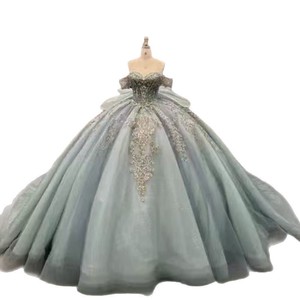 Elegant Off Shoulder Evening Gown Puffy Skirt Stage <b>Performance</b> Dress Women Adult Formal <b>Wear</b> - Product Image 3