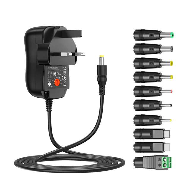 36W Universal AC DC Adapter 3V-12V Adjustable Multi Voltage Power Supply 8 Tips 5V 2A USB Port Laptop OTP Protection