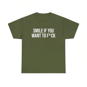 Camiseta Smile If You Want To F*ck, color verde oliva, para adultos, unisex, divertida, con meme - Product Image 2