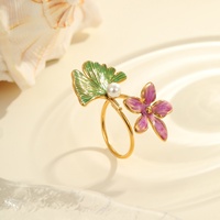 Bague ouverte florale d'été pour cadeaux, émail coloré, feuille, tournesol, marguerite, empilable, réglable, bijoux pour filles