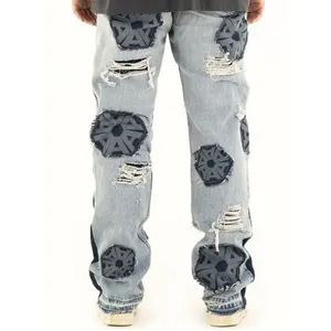 DiZNEW New Street Hip-Hop Distressed Stitching Jeans Benutzer definiertes Logo Sportswear Herren Freizeit hose