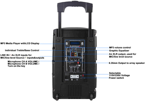 120W 10 "woofer Xe đẩy pin xách tay Powered karaoke Bộ PA Hệ thống loa TWS USB SD Reader + FM + Micro không dây - Product Image 2