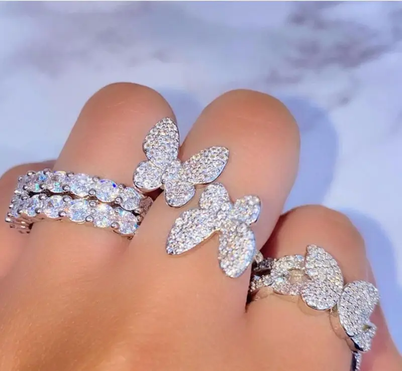 Certificate 925 Silver Rings for Women Luxury Zirconia Butterfly Rings Fine Silver 925 Jewelry
